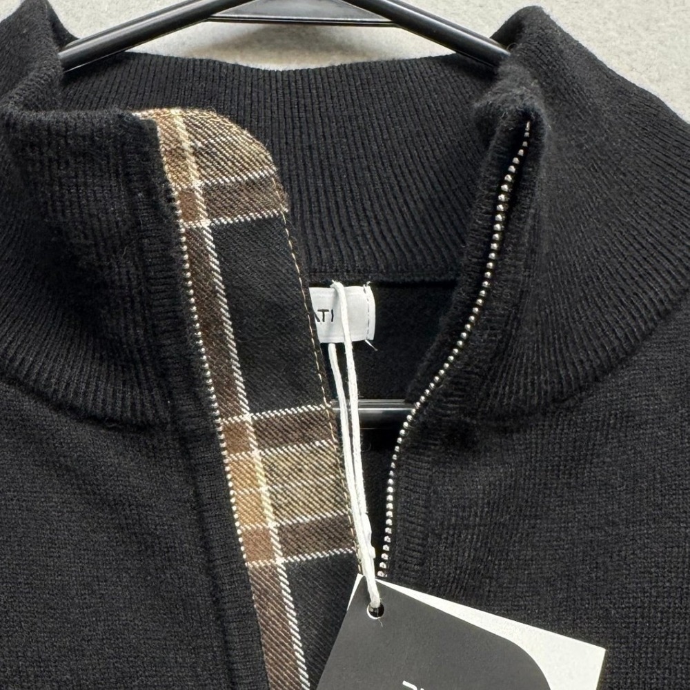 Runcati Mens Quarter Zip Sweater Black Mock Neck Plaid Trim QT1824 Size L NEW - Picture 4 of 7